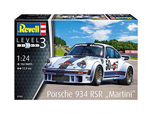 Revell RV07685 07685 7685 1:24 Porsche 934 RSR 'Martini Racing' Plastic Model Kit, Various, 1/24