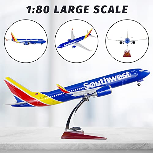 Lose Fun Park 1:80 Scale Large Model Airplane Southwest Airlines Boeing 737 Plane Models Diecast Airplanes with LED Light for Collection or Gift