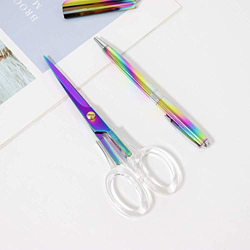 Multibey 6.5" Craft Scissors Office Scissors Desk Stationery Heavy Duty Straight Recycle Copper Fabric Paper Cutting Tool Tailor Shears (Holographic Rainbow/Colorful)