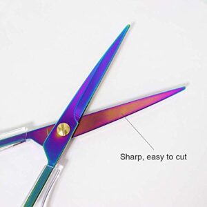 Multibey 6.5" Craft Scissors Office Scissors Desk Stationery Heavy Duty Straight Recycle Copper Fabric Paper Cutting Tool Tailor Shears (Holographic Rainbow/Colorful)