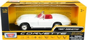 motormax toy 1967 chevy corvette c2 convertible white with red interior history of corvette series 1/24 diecast model car by 73224w-rd 0