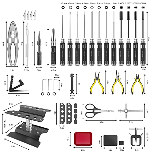 RC Station RC Tool Kit 26in1 RC Car Tool Kit Multi RC Tools Screwdriver Pliers Set Flat, Phillips, Hex, RC Car Tool Set Box for RC Car Drone Airplane Boat Multirotors Quadcopter Helicopter