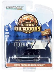 2021 bronco sport dark gray and black with modern rooftop tent the great outdoors series 1 1/64 diecast model car by greenlight 38010 f