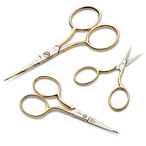 kings county tools sewing and embroidery scissors set of 3 | 2.75-inch, 3.5-inch and 4.5-inch lengths with sharp points | european quality forged stainless steel | made in italy