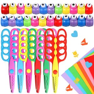 set of 48 kid craft bundle includes 24 hole punch shapes and 24 decorative scissors paper punches for crafting kid safe scissors for diy scrapbooking photo album fun art projects