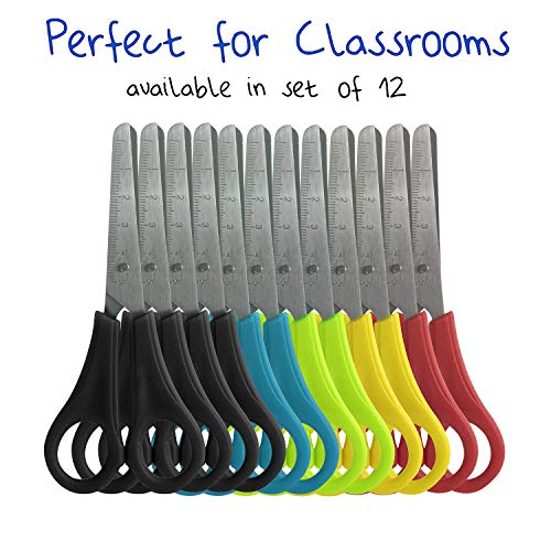 Kids Scissors Classroom Set 12 Pack of Scissors 5 Inch Blunt Tip Kids Safety, Bulk Pack of Scissors Perfect for School & Craft Projects (12 Pack)