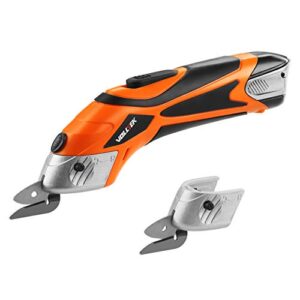 volltek electric cordless scissor 4v li-ion cutter shears with 2 pcs cutting blades accessory for cutting fabric, carpet and leather es3601