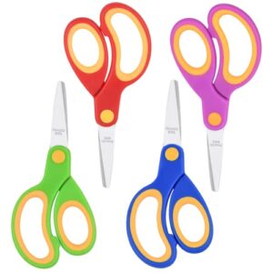 kydifs kids scissors, school scissors for kids, 5” student scissors bulk blunt tip toddler scissors, soft grip kid scissors for school classroom children craft art supplies( 4 pack )