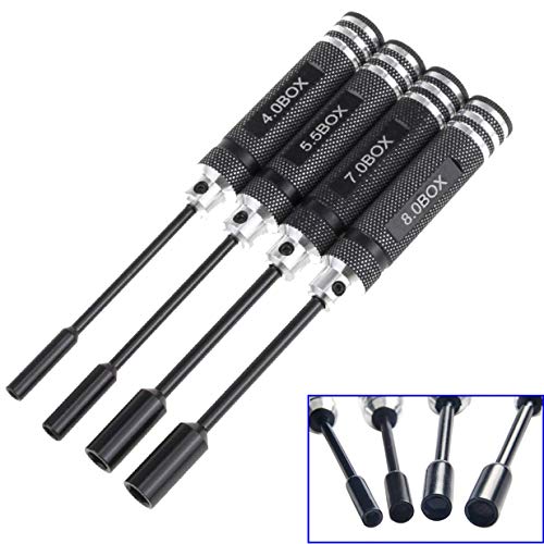 ShareGoo 4PCS Hex Nut Key Socket,RC Repair Tools 4.0 5.5 7.0 8.0mm Spanner Box,Flat Head Screwdrivers Screw Drivers Wrench for RC Hobby Car Truck Truggy Boat Airplane