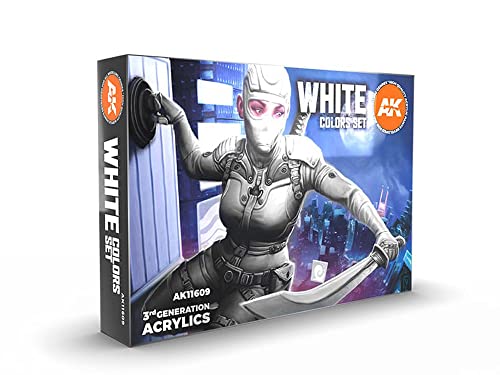 AK Interactive White Colors Set - Plastic Model Building Paints and Accessories # 11609