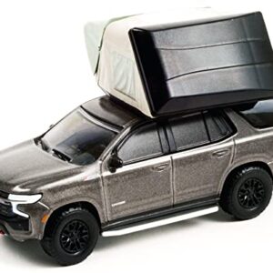 2021 Chevy Tahoe Z71 Gray Metallic with Modern Rooftop Tent The Great Outdoors Series 1 1/64 Diecast Model Car by Greenlight 38010 E