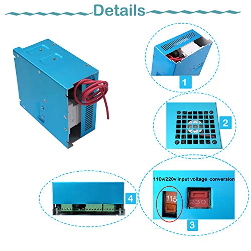 40W CO2 Laser Power Supply for CO2 Laser Engraver Cutter MYJG, 110/220VAC CO2 Laser Engraving Cutting Machine Power Supply