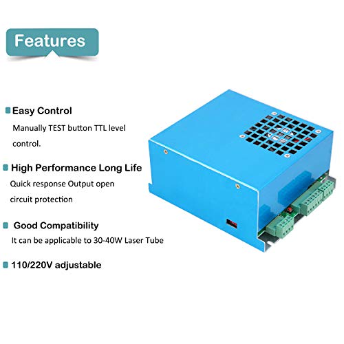 40W CO2 Laser Power Supply for CO2 Laser Engraver Cutter MYJG, 110/220VAC CO2 Laser Engraving Cutting Machine Power Supply