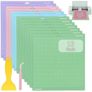 zocone 13 pcs cutting mats for cricut, 12”x12” variety grip sticky non-slip durable cutting mats for cricut maker, explore air series, replacement accessories for cricket