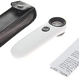 Handheld 40x High Power Hand Held Magnifier Magnifying Glass with 2-LED Light (White with Black)