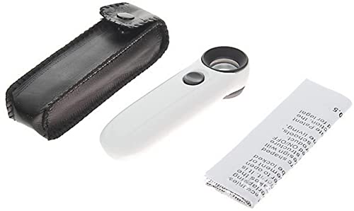 Handheld 40x High Power Hand Held Magnifier Magnifying Glass with 2-LED Light (White with Black)