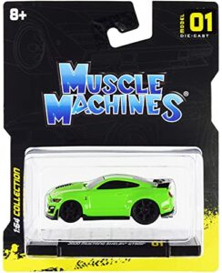 2020 ford mustang shelby gt500 bright green with black stripes 1/64 diecast model car by muscle machines 15550