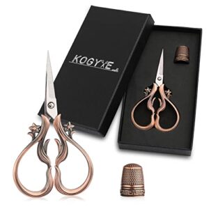 vintage european style embroidery scissors, sewing scissors sharp tip stainless steel, diy tools dressmaker shears with tassel,thimble, tailor scissor for fabric, embroidery, needlework(rose gold)