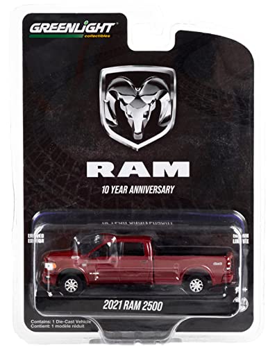 Toy Cars 2021 RAM 2500 Pickup Truck Dark Red Metallic RAM 10 Year Anniversary Anniversary Collection Series 14 1/64 Diecast Model Car by Greenlight 28100 E