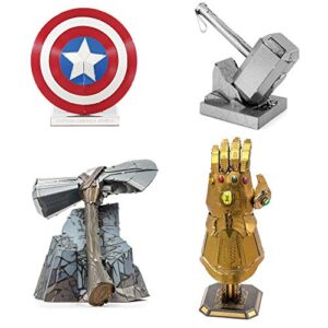 metal earth fascinations 3d metal model kits set of 4 marvel avengers – infinity gauntlet – stormbreaker – thor hammer – captain america shield