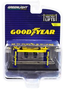 adjustable four-post lift goodyear tires blue and yellow four-post lifts series 3 1/64 diecast model by greenlight 16130 a