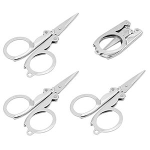 qumeney 4pcs folding scissors portable stainless steel scissors, mini foldable travel pocket cutter, small compact paper string craft scissors cutter for crafting, camping, emergency, survival