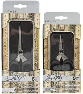 tim holtz haberdashery snip scissors set – soft grip durable snips 5″ & scissors 6″ with storage tins – 2 items