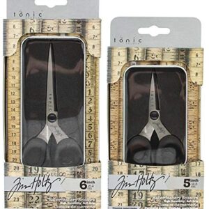 Tim Holtz Haberdashery Snip Scissors Set - Soft Grip Durable Snips 5" & Scissors 6" with Storage Tins - 2 Items