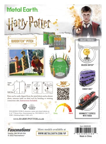 Fascinations Metal Earth Harry Potter Quidditch Pitch 3D Metal Model Kit Bundle with Tweezers