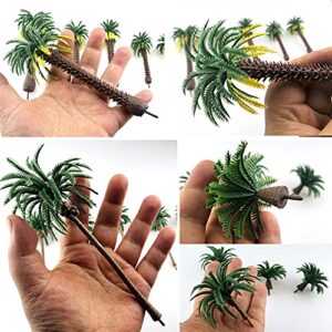 Saktopdeco 16 Pieces Plastic Model Tropical Coconut Palm Tree Cake Topper Diorama Trees for Model Train Railway Fairy Garden