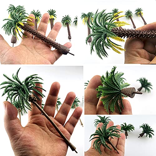 Saktopdeco 16 Pieces Plastic Model Tropical Coconut Palm Tree Cake Topper Diorama Trees for Model Train Railway Fairy Garden