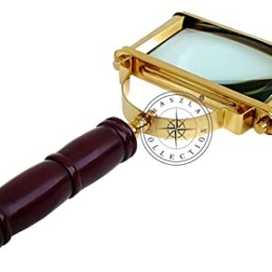 Hanzla Collection 10" Desk Reading Magnifier with Bone Handle - 5" Brass Rectangular Handheld Magnifying Glass Lens