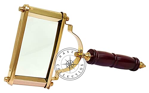 Hanzla Collection 10" Desk Reading Magnifier with Bone Handle - 5" Brass Rectangular Handheld Magnifying Glass Lens