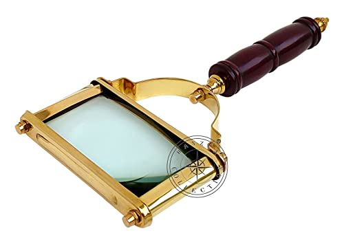 Hanzla Collection 10" Desk Reading Magnifier with Bone Handle - 5" Brass Rectangular Handheld Magnifying Glass Lens