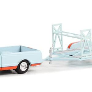 Greenlight 32270-A Hitch & Tow Series 27 - 1968 Chevy C-10 Shortbed Gulf Oil and Gulf Oil Tandem Car Trailer 1/64 Scale