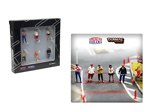 Car Meet 1" 6 Piece Diecast Figure Set for 1/64 Scale Models by Tarmac Works & American Diorama T64F-003-OR