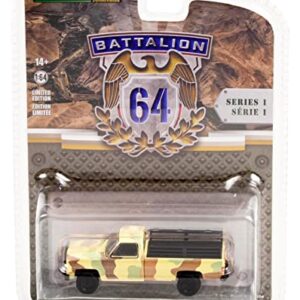 1987 Chevy M1008 CUCV Pickup Truck with Troop Seats Desert Camouflage Battalion 64" Release 1 1/64 Diecast Model Car by Greenlight 61010 F