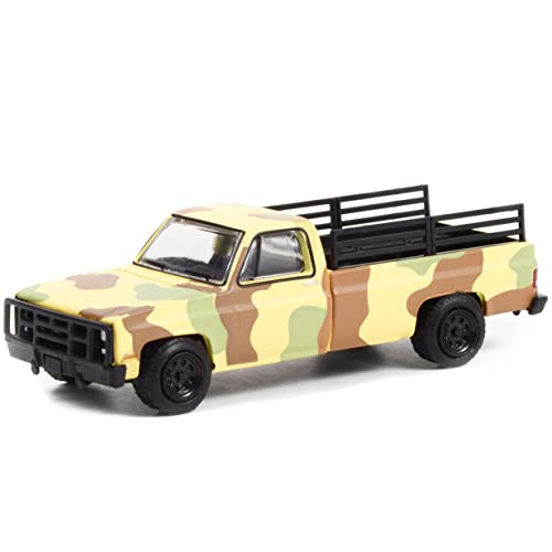 1987 Chevy M1008 CUCV Pickup Truck with Troop Seats Desert Camouflage Battalion 64" Release 1 1/64 Diecast Model Car by Greenlight 61010 F