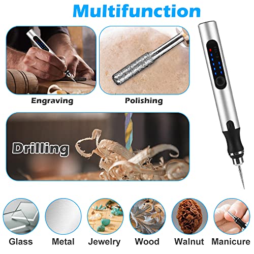 Topretty Electric Engraving Pen Kit, Cordless Rechargeable Grinding Pen with 35 Bits,Portable Mini Engraver Tools,DIY Rotary Etching Pen for Carving Glass Plastic Wood Ceramics Jewelry Manicure-Silver