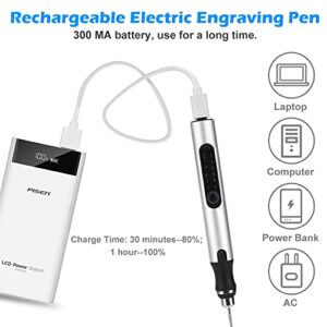 Topretty Electric Engraving Pen Kit, Cordless Rechargeable Grinding Pen with 35 Bits,Portable Mini Engraver Tools,DIY Rotary Etching Pen for Carving Glass Plastic Wood Ceramics Jewelry Manicure-Silver