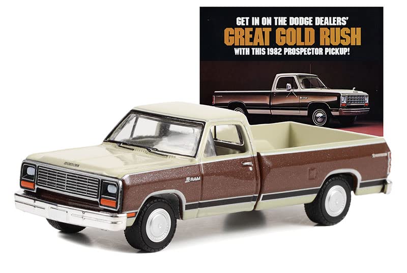 Greenlight 39110-D Vintage Ad Cars Series 8 - 1982 Dodge Ram D-150 Prospector “Get in On The Dodge Dealers’ Great Gold Rush” 1/64 Scale Diecast