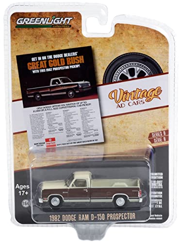 Greenlight 39110-D Vintage Ad Cars Series 8 - 1982 Dodge Ram D-150 Prospector “Get in On The Dodge Dealers’ Great Gold Rush” 1/64 Scale Diecast