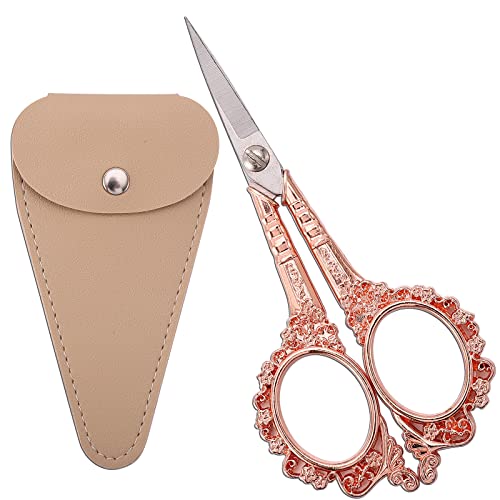 HITOPTY 4.5in Sewing Embroidery Scissors with Sheath, Small Sharp Tip Craft Crochet Scissor for Needlework Cross Stitch Threading Handicraft DIY Tool Rose Gold Shears