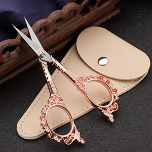 HITOPTY 4.5in Sewing Embroidery Scissors with Sheath, Small Sharp Tip Craft Crochet Scissor for Needlework Cross Stitch Threading Handicraft DIY Tool Rose Gold Shears