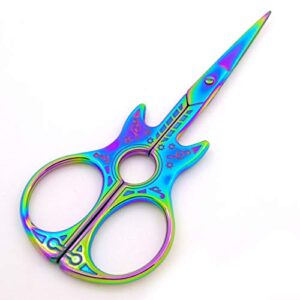 Milisten Guitar Embroidery Scissor Vintage Stainless Steel Shears Sharp Cutter for DIY Craft Needlework 114X50X4MM (Colored Titanium)