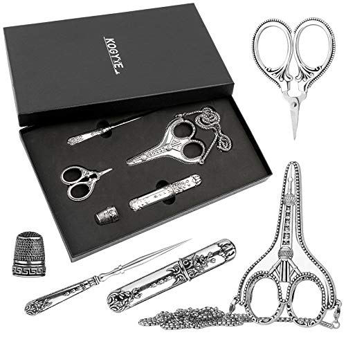 5 Pcs Embroidery Scissors Kit, Silver Exquisite Retro Scissors Antique Sewing Scissors European Style Stainless Steel Sewing Tools for Embroidery, Sewing, Craft, Art Work, and Everyday Use