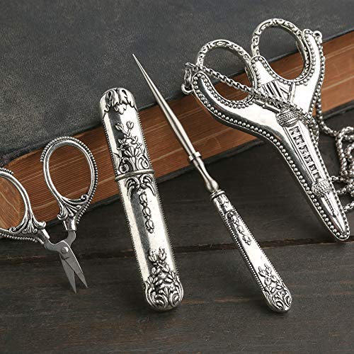 5 Pcs Embroidery Scissors Kit, Silver Exquisite Retro Scissors Antique Sewing Scissors European Style Stainless Steel Sewing Tools for Embroidery, Sewing, Craft, Art Work, and Everyday Use