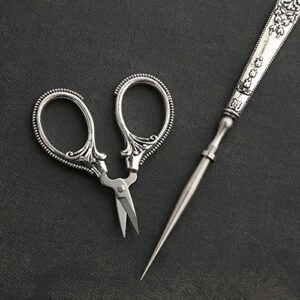 5 Pcs Embroidery Scissors Kit, Silver Exquisite Retro Scissors Antique Sewing Scissors European Style Stainless Steel Sewing Tools for Embroidery, Sewing, Craft, Art Work, and Everyday Use