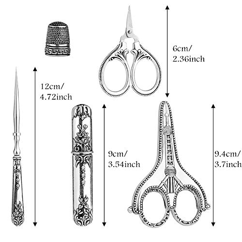 5 Pcs Embroidery Scissors Kit, Silver Exquisite Retro Scissors Antique Sewing Scissors European Style Stainless Steel Sewing Tools for Embroidery, Sewing, Craft, Art Work, and Everyday Use