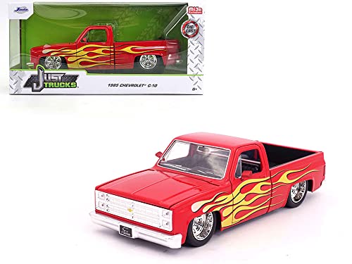 1985 Chevy C10 Pickup Truck Red with Flames Just Trucks Series 1/24 Diecast Model Car by Jada 34316